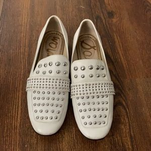 sam Edelman white studded loafers